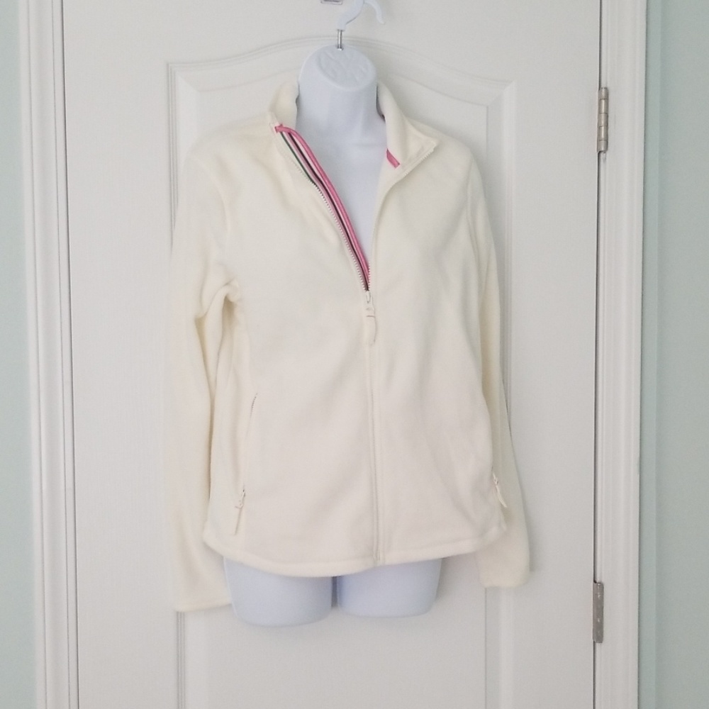 Cream and pink colored zip up jacket